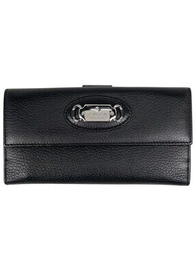 Gucci Logo Long Wallet Billfold Coin Purse Trifold Leather Black